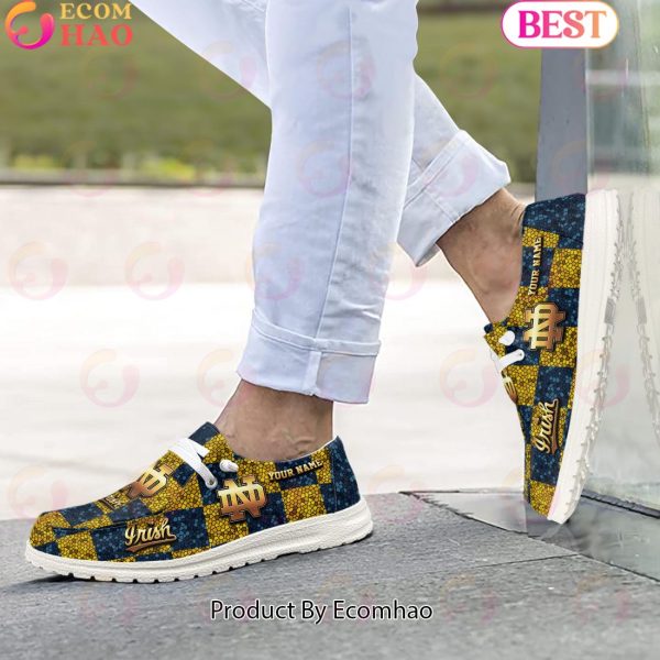 NCAA Notre Dame Fighting Irish Mosaic Broken Design Hey Dude Shoes Custom Name