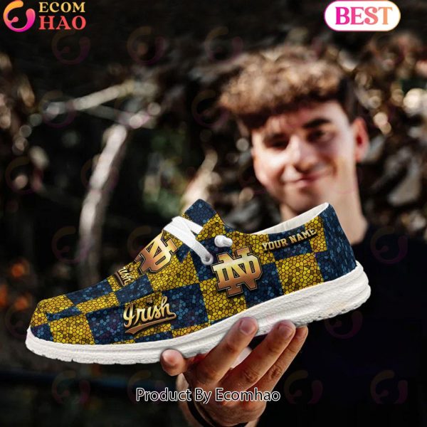NCAA Notre Dame Fighting Irish Mosaic Broken Design Hey Dude Shoes Custom Name