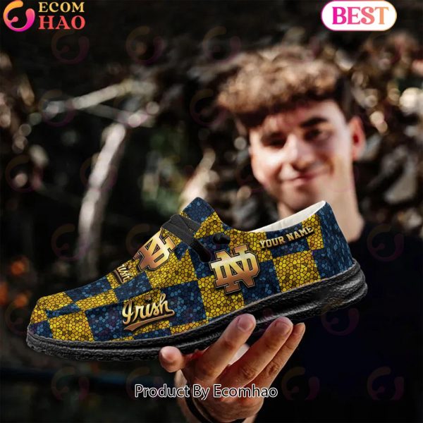 NCAA Notre Dame Fighting Irish Mosaic Broken Design Hey Dude Shoes Custom Name
