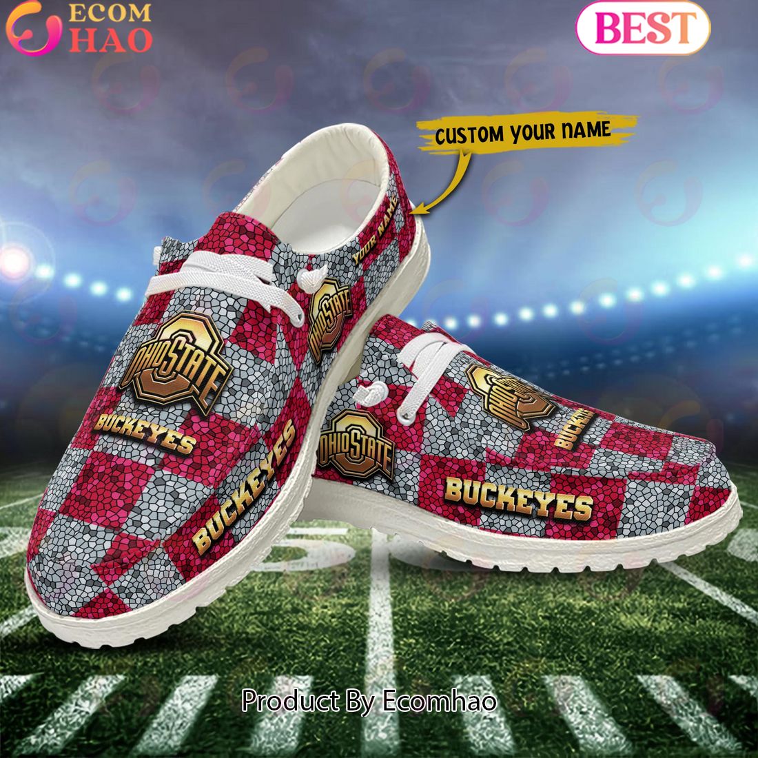 NCAA Ohio State Buckeyes Mosaic Broken Design Hey Dude Shoes Custom Name