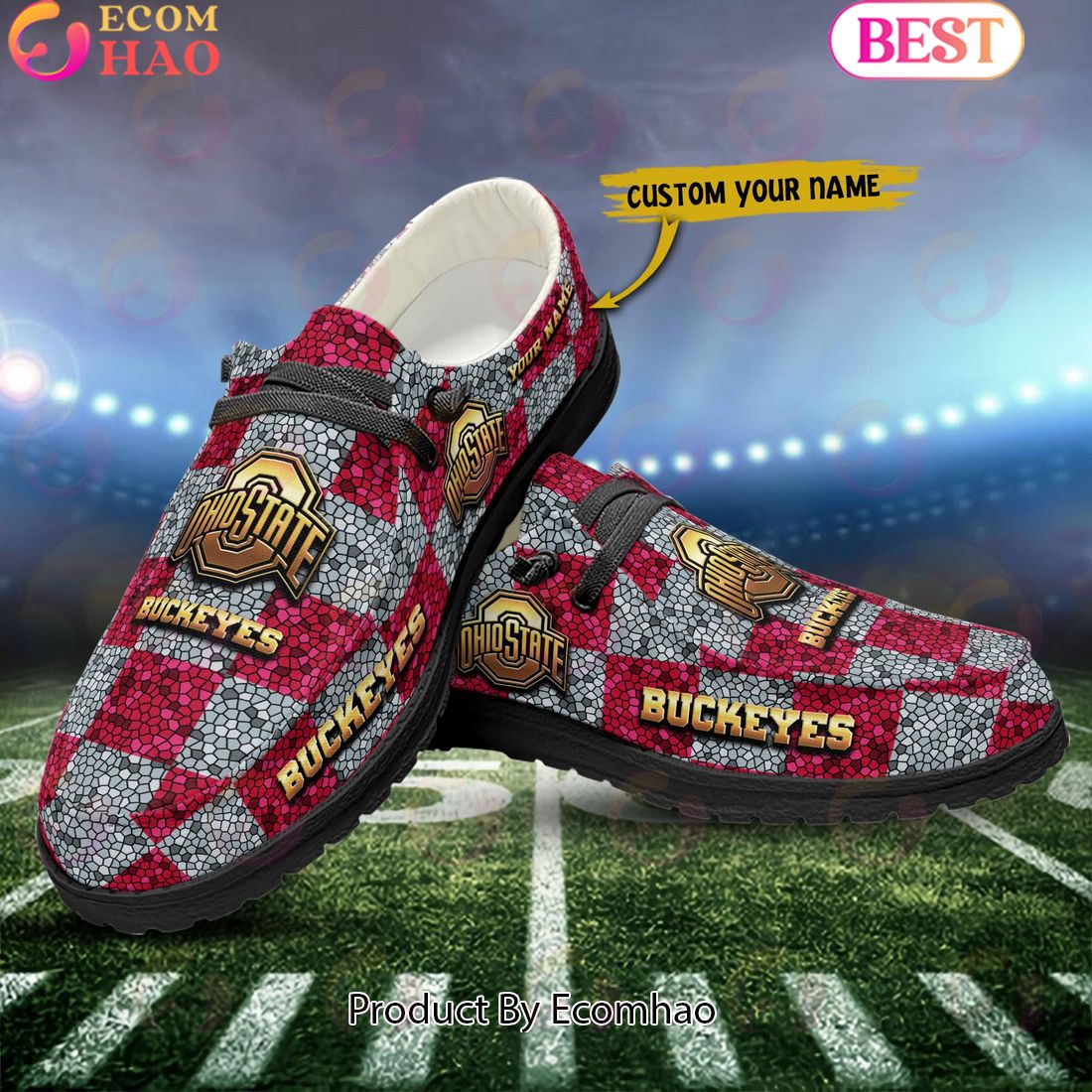 NCAA Ohio State Buckeyes Mosaic Broken Design Hey Dude Shoes Custom Name