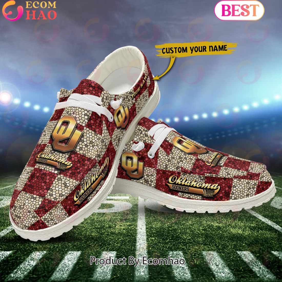 NCAA Oklahoma Sooners Mosaic Broken Design Hey Dude Shoes Custom Name