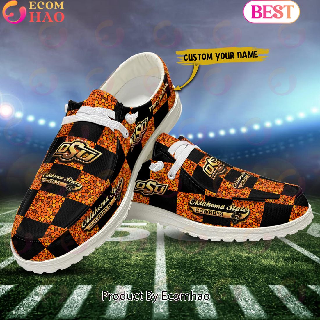 NCAA Oklahoma State Cowboys Mosaic Broken Design Hey Dude Shoes Custom Name