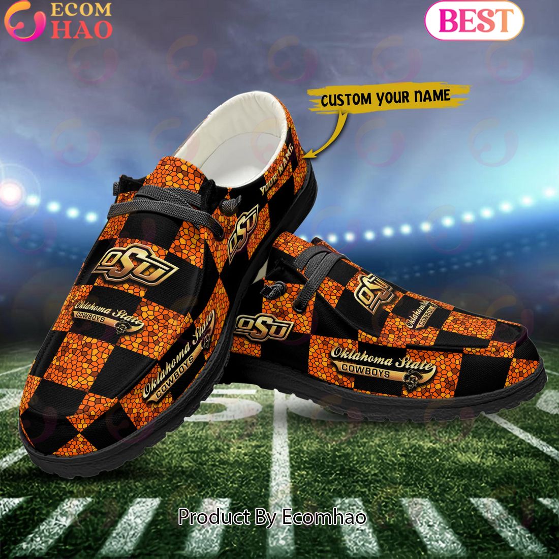 NCAA Oklahoma State Cowboys Mosaic Broken Design Hey Dude Shoes Custom Name