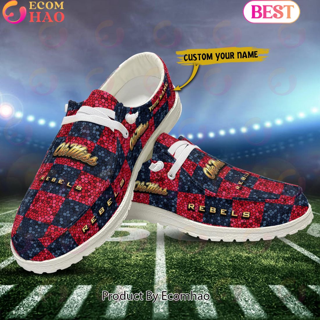 NCAA Ole Miss Rebels Mosaic Broken Design Hey Dude Shoes Custom Name