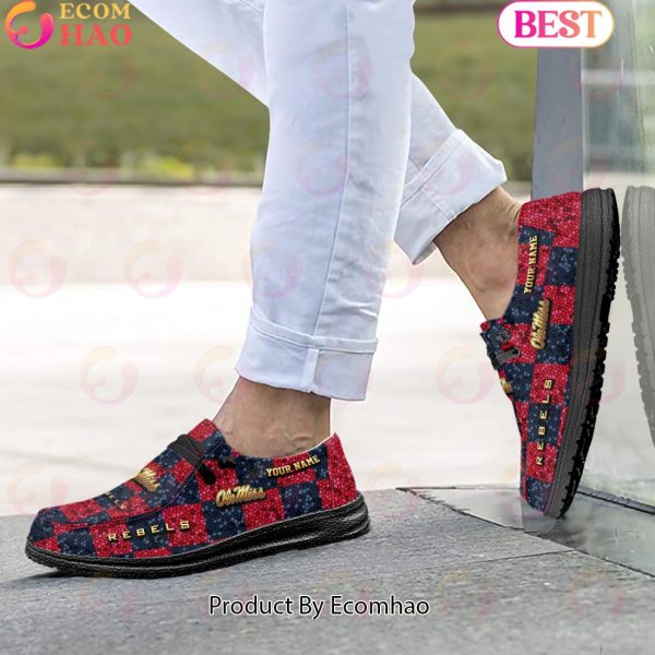 NCAA Ole Miss Rebels Mosaic Broken Design Hey Dude Shoes Custom Name