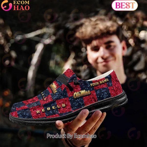 NCAA Ole Miss Rebels Mosaic Broken Design Hey Dude Shoes Custom Name