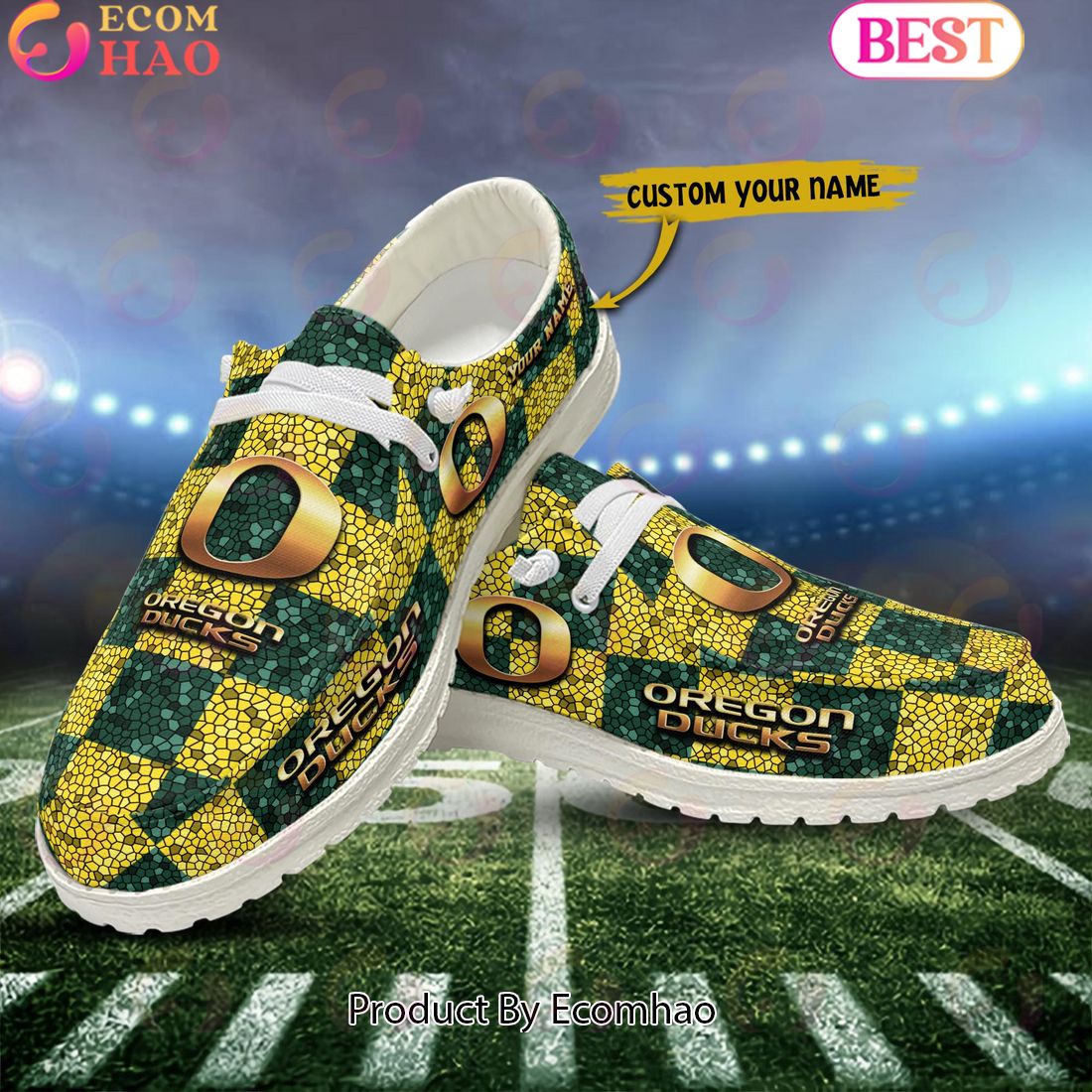 NCAA Oregon Ducks Mosaic Broken Design Hey Dude Shoes Custom Name