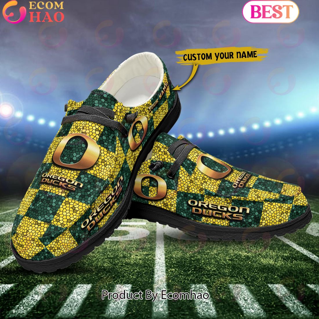 NCAA Oregon Ducks Mosaic Broken Design Hey Dude Shoes Custom Name