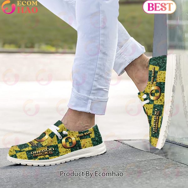 NCAA Oregon Ducks Mosaic Broken Design Hey Dude Shoes Custom Name