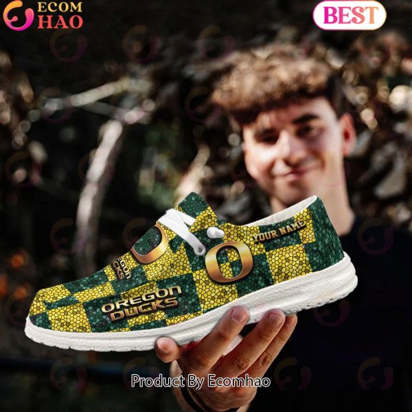 NCAA Oregon Ducks Mosaic Broken Design Hey Dude Shoes Custom Name