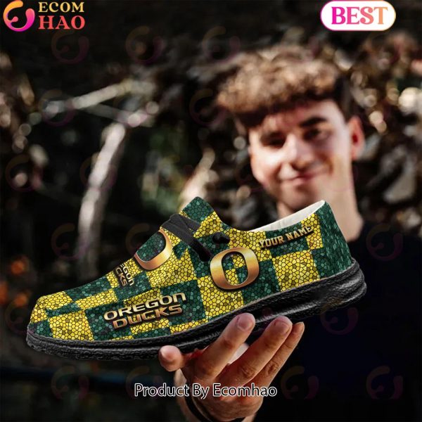 NCAA Oregon Ducks Mosaic Broken Design Hey Dude Shoes Custom Name