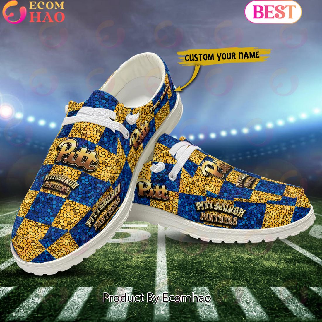 NCAA Pittsburgh Panthers Mosaic Broken Design Hey Dude Shoes Custom Name