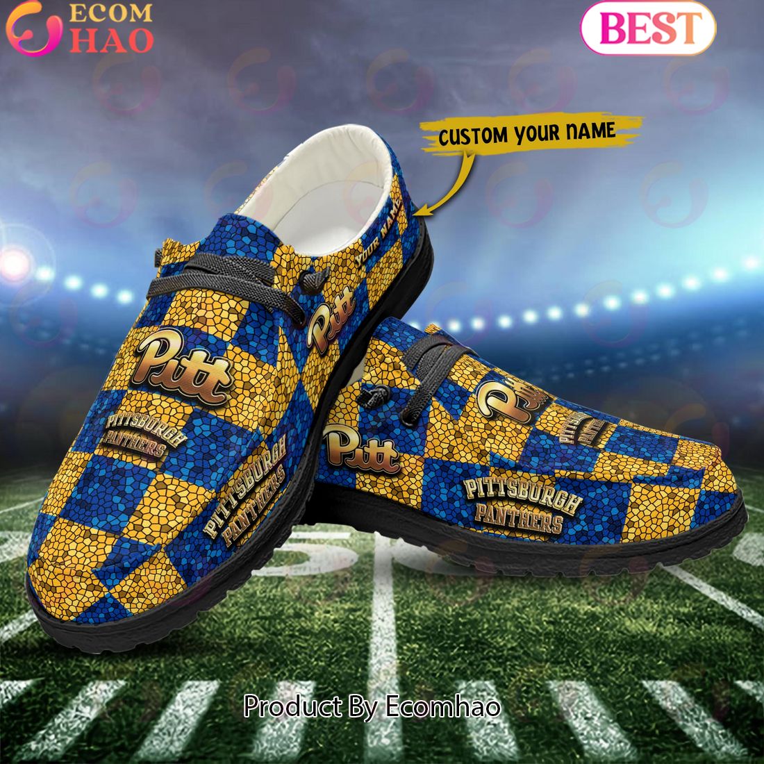 NCAA Pittsburgh Panthers Mosaic Broken Design Hey Dude Shoes Custom Name