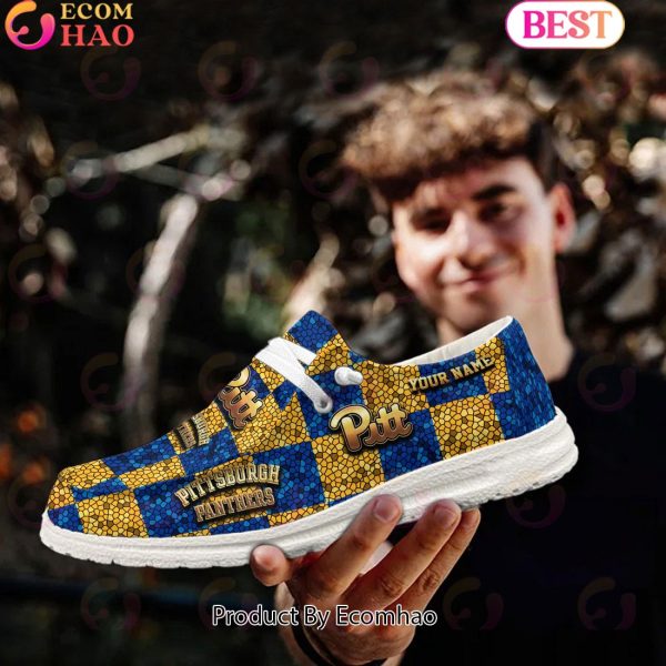 NCAA Pittsburgh Panthers Mosaic Broken Design Hey Dude Shoes Custom Name