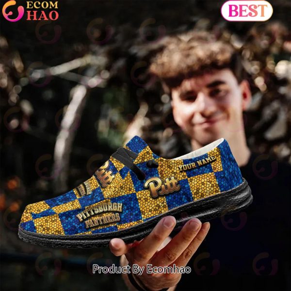 NCAA Pittsburgh Panthers Mosaic Broken Design Hey Dude Shoes Custom Name