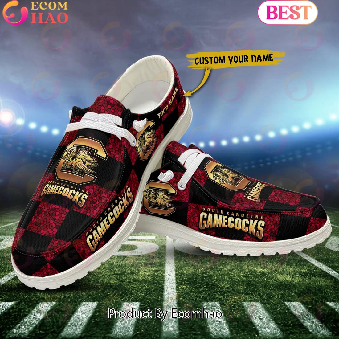 NCAA South Carolina Gamecocks Mosaic Broken Design Hey Dude Shoes Custom Name