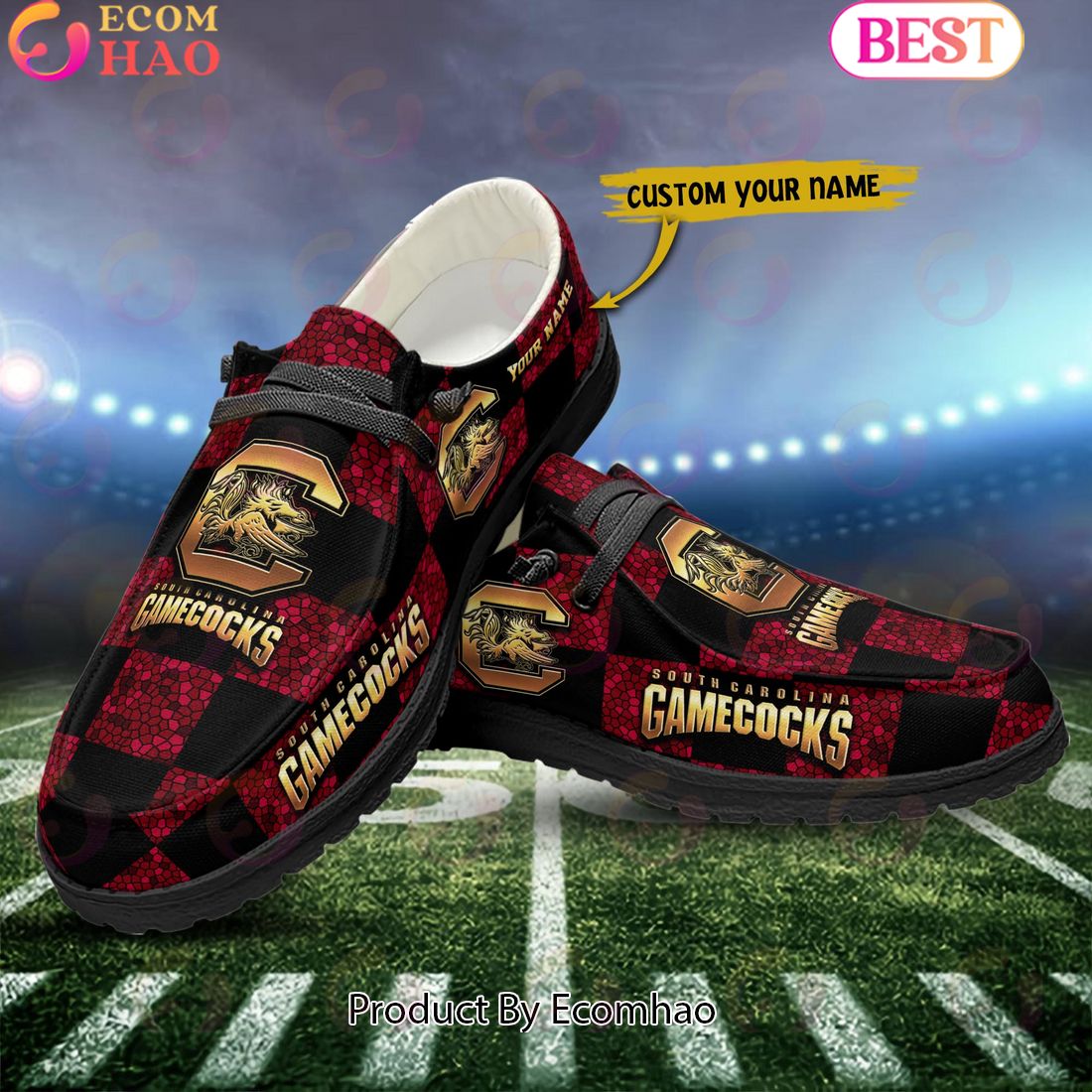 NCAA South Carolina Gamecocks Mosaic Broken Design Hey Dude Shoes Custom Name