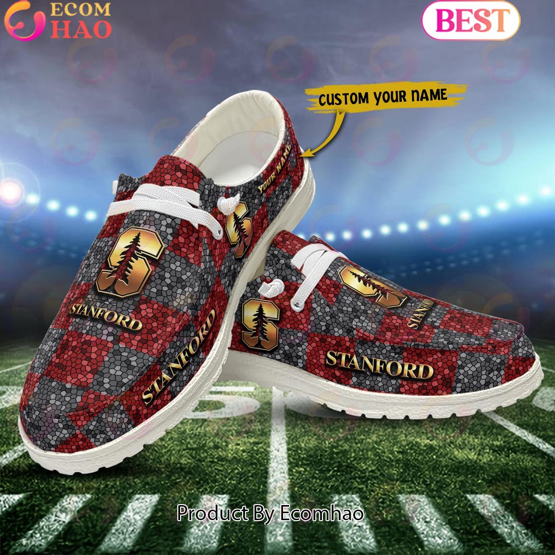 NCAA Stanford Cardinal Mosaic Broken Design Hey Dude Shoes Custom Name