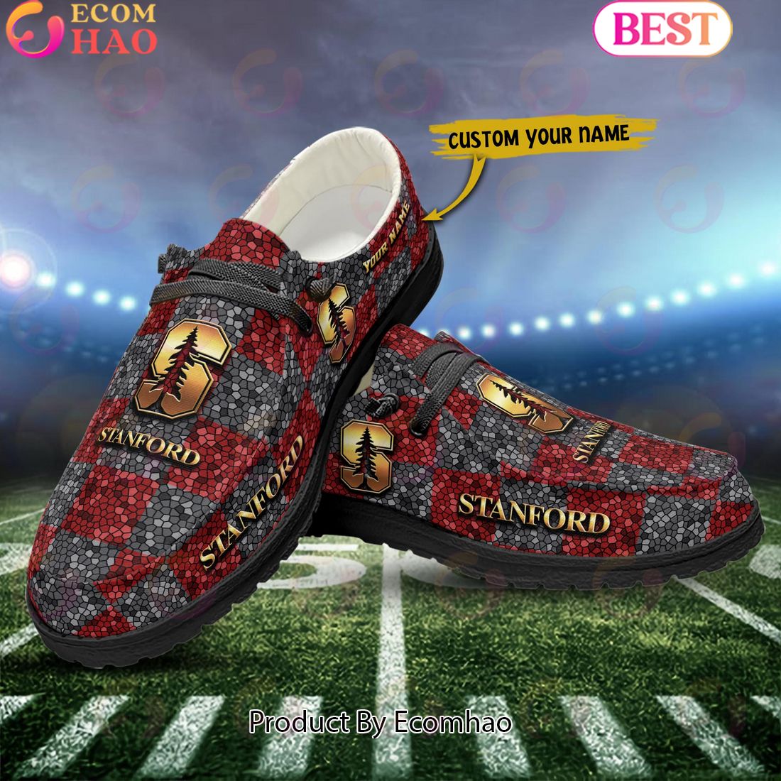 NCAA Stanford Cardinal Mosaic Broken Design Hey Dude Shoes Custom Name