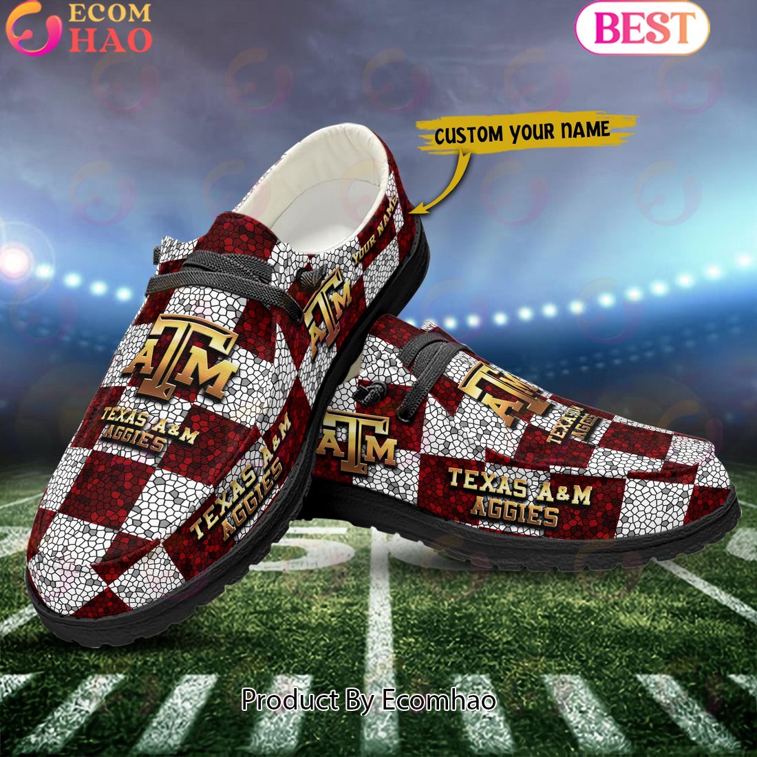 NCAA Texas A&M Aggies Mosaic Broken Design Hey Dude Shoes Custom Name