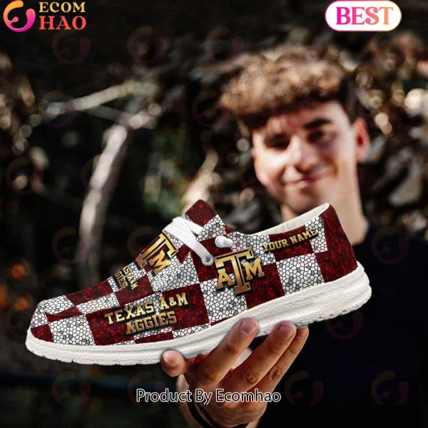 NCAA Texas A&M Aggies Mosaic Broken Design Hey Dude Shoes Custom Name