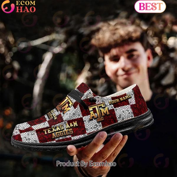 NCAA Texas A&M Aggies Mosaic Broken Design Hey Dude Shoes Custom Name