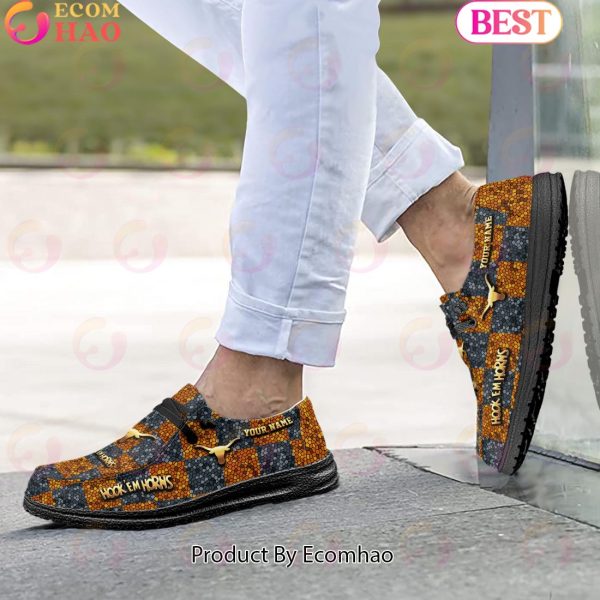 NCAA Texas Longhorns Mosaic Broken Design Hey Dude Shoes Custom Name