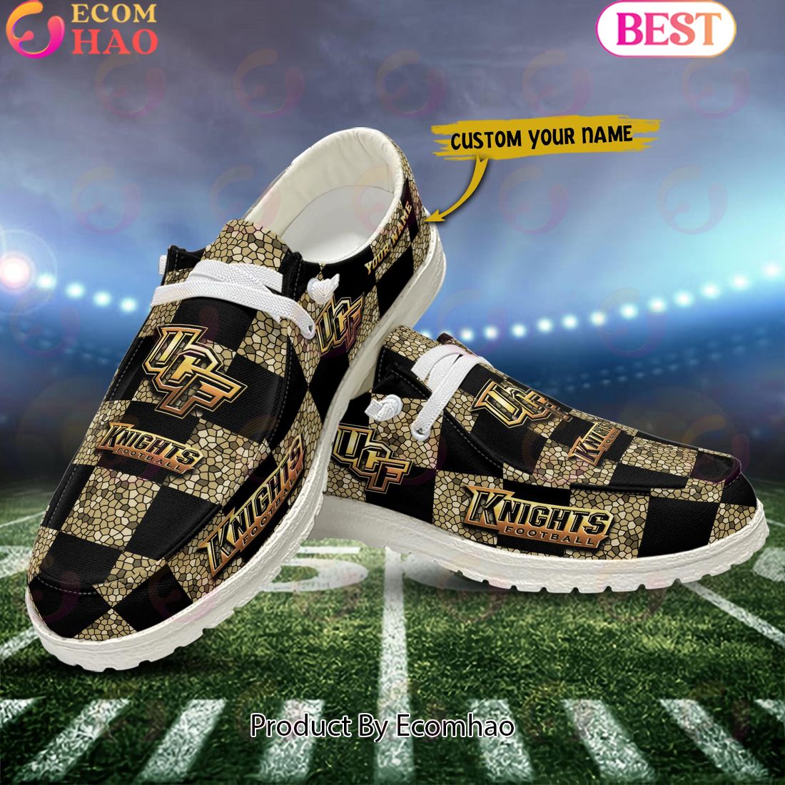 NCAA UCF Knights Mosaic Broken Design Hey Dude Shoes Custom Name