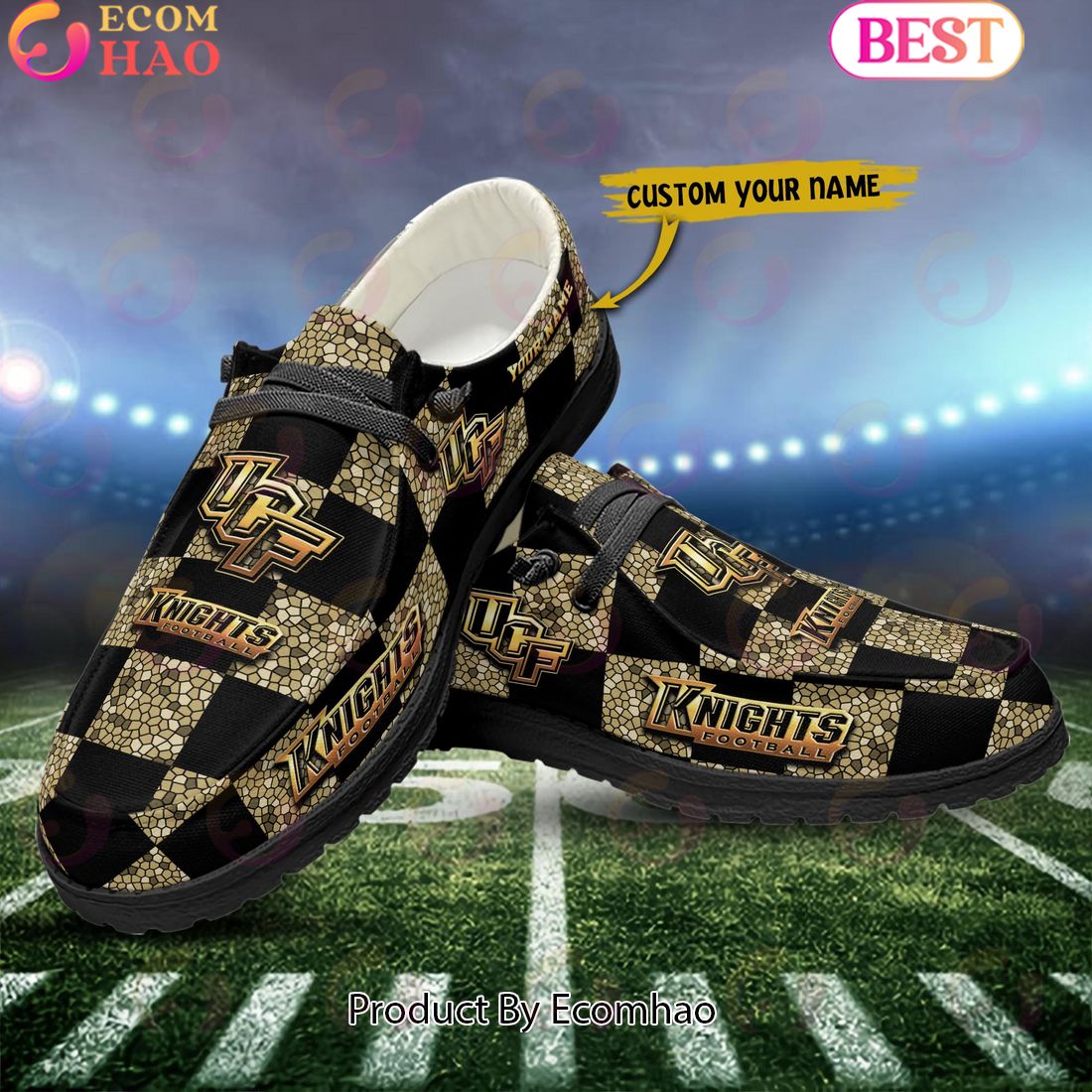 NCAA UCF Knights Mosaic Broken Design Hey Dude Shoes Custom Name