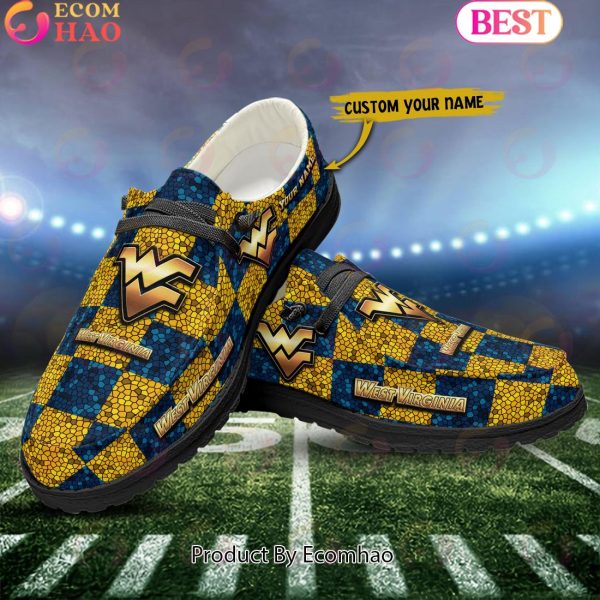 NCAA West Virginia Mountaineers Mosaic Broken Design Hey Dude Shoes Custom Name