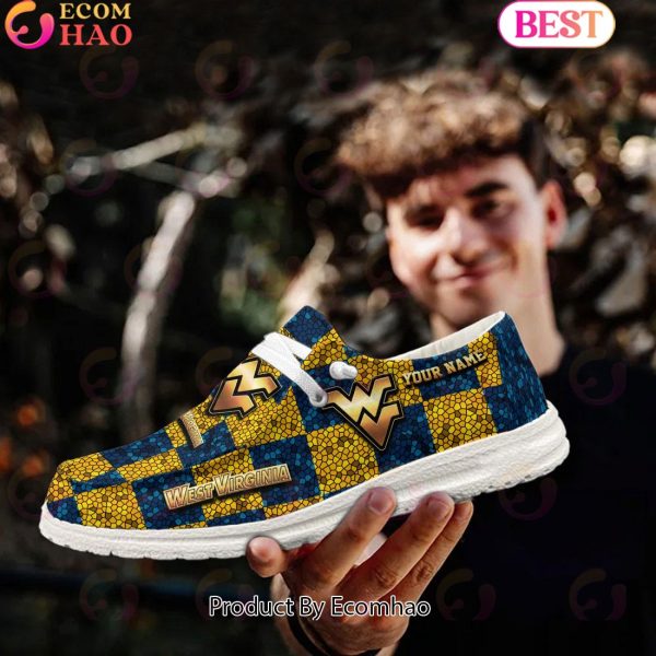 NCAA West Virginia Mountaineers Mosaic Broken Design Hey Dude Shoes Custom Name