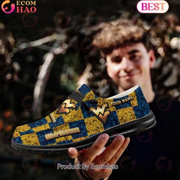 NCAA West Virginia Mountaineers Mosaic Broken Design Hey Dude Shoes Custom Name