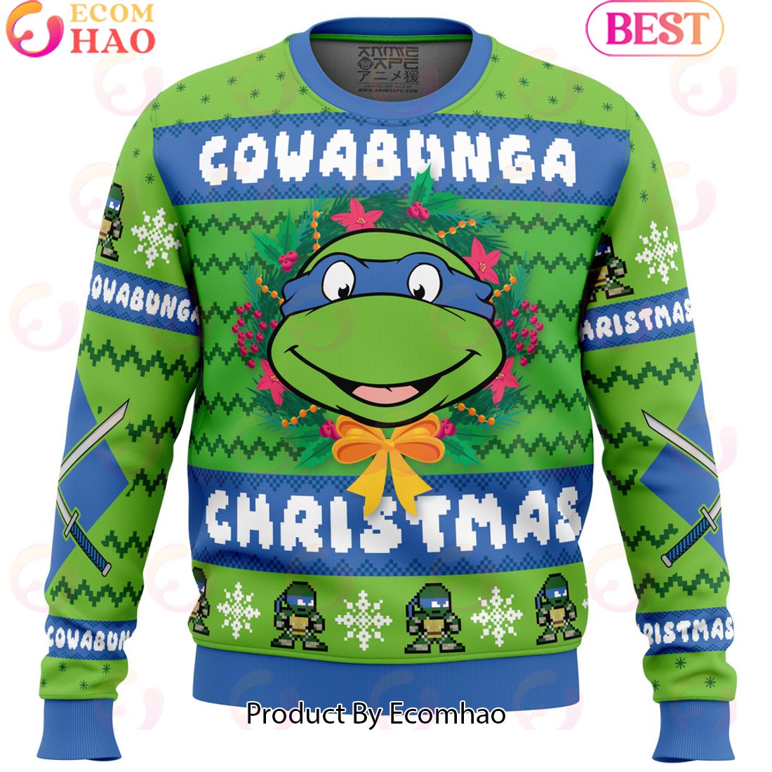 Cowabunga Leonardo Christmas Teenage Mutant Ninja Turtles Ugly Christmas Sweater