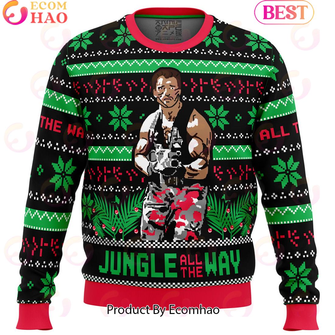 Jungle All The Way Arnold Schwarzenegger Ugly Christmas Sweater