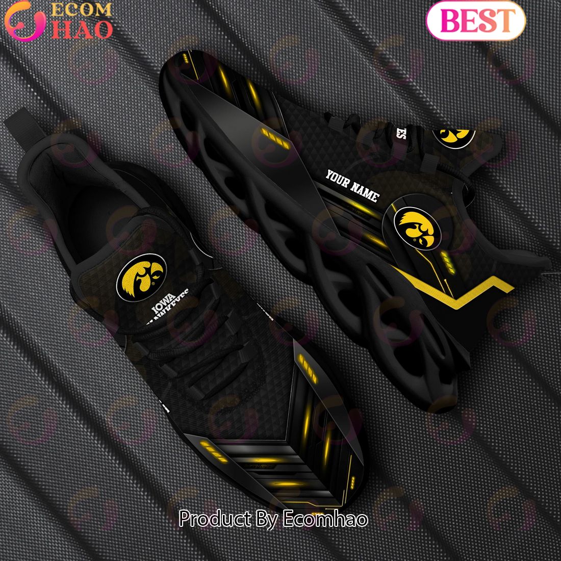 NCAA Iowa Hawkeyes Team Black Clunky Max Soul Shoes Sneakers Custom Your Name