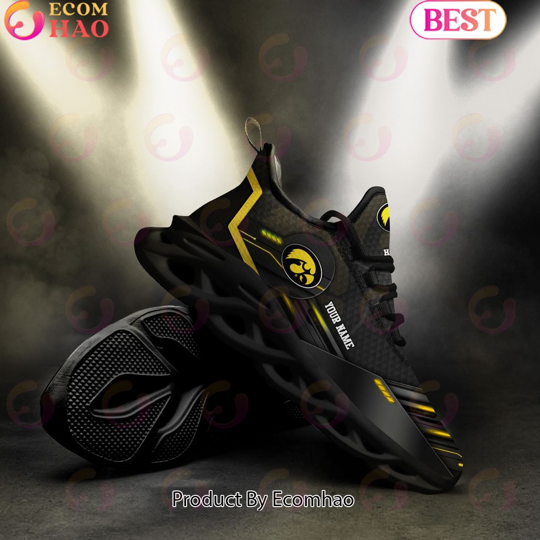 NCAA Iowa Hawkeyes Team Black Clunky Max Soul Shoes Sneakers Custom Your Name