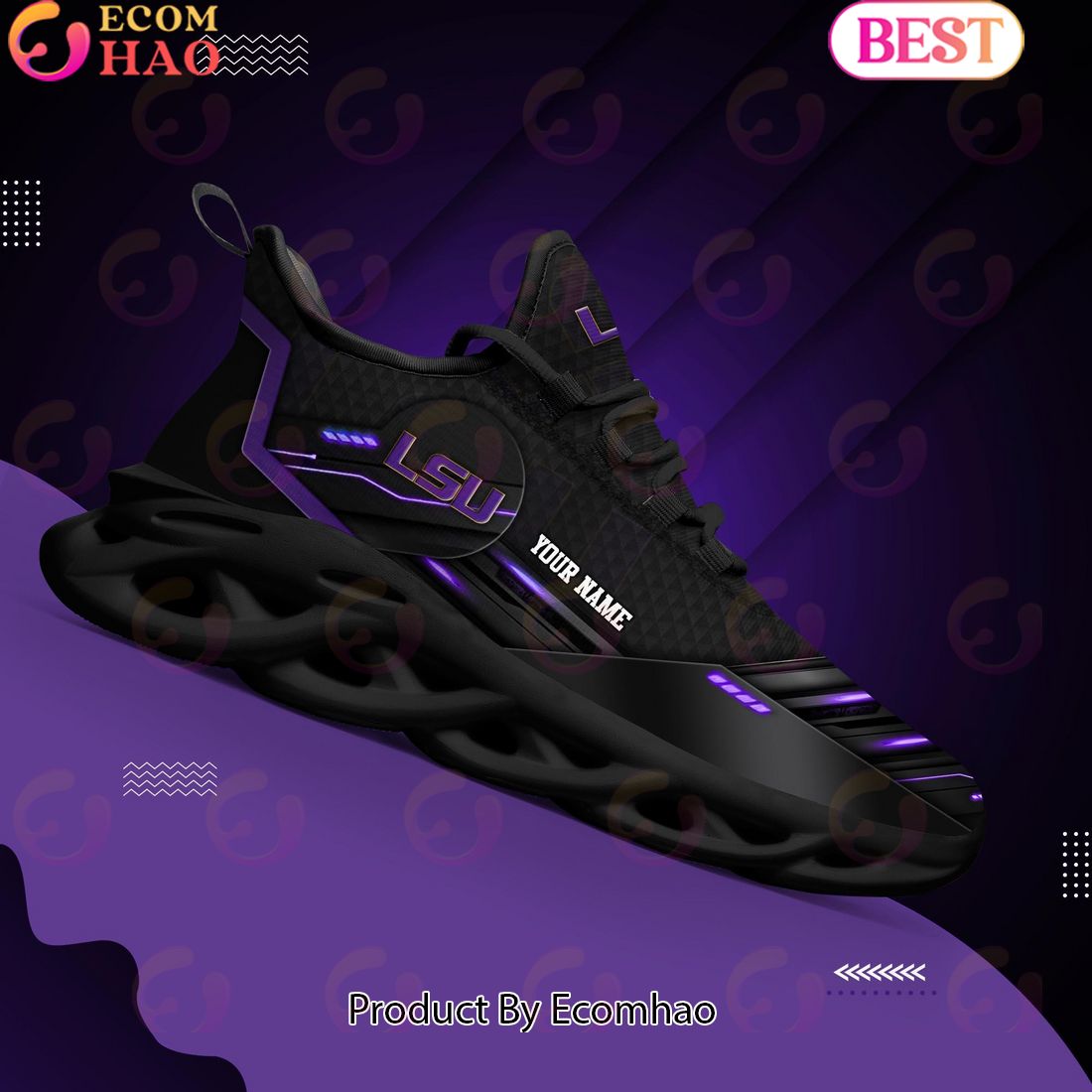 NCAA LSU Tigers Team Black Clunky Max Soul Shoes Sneakers Custom Your Name