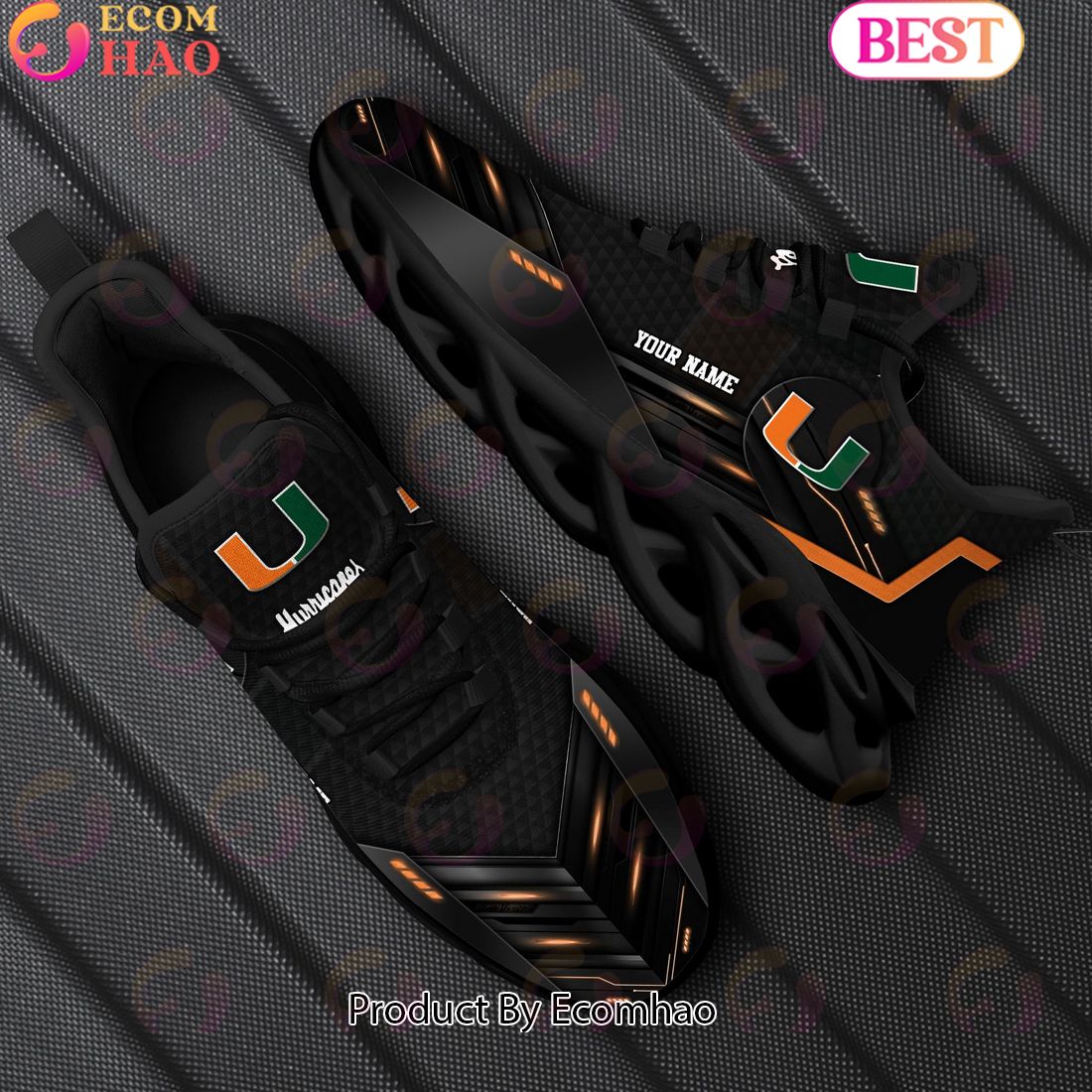 NCAA Miami Hurricanes Team Black Clunky Max Soul Shoes Sneakers Custom Your Name