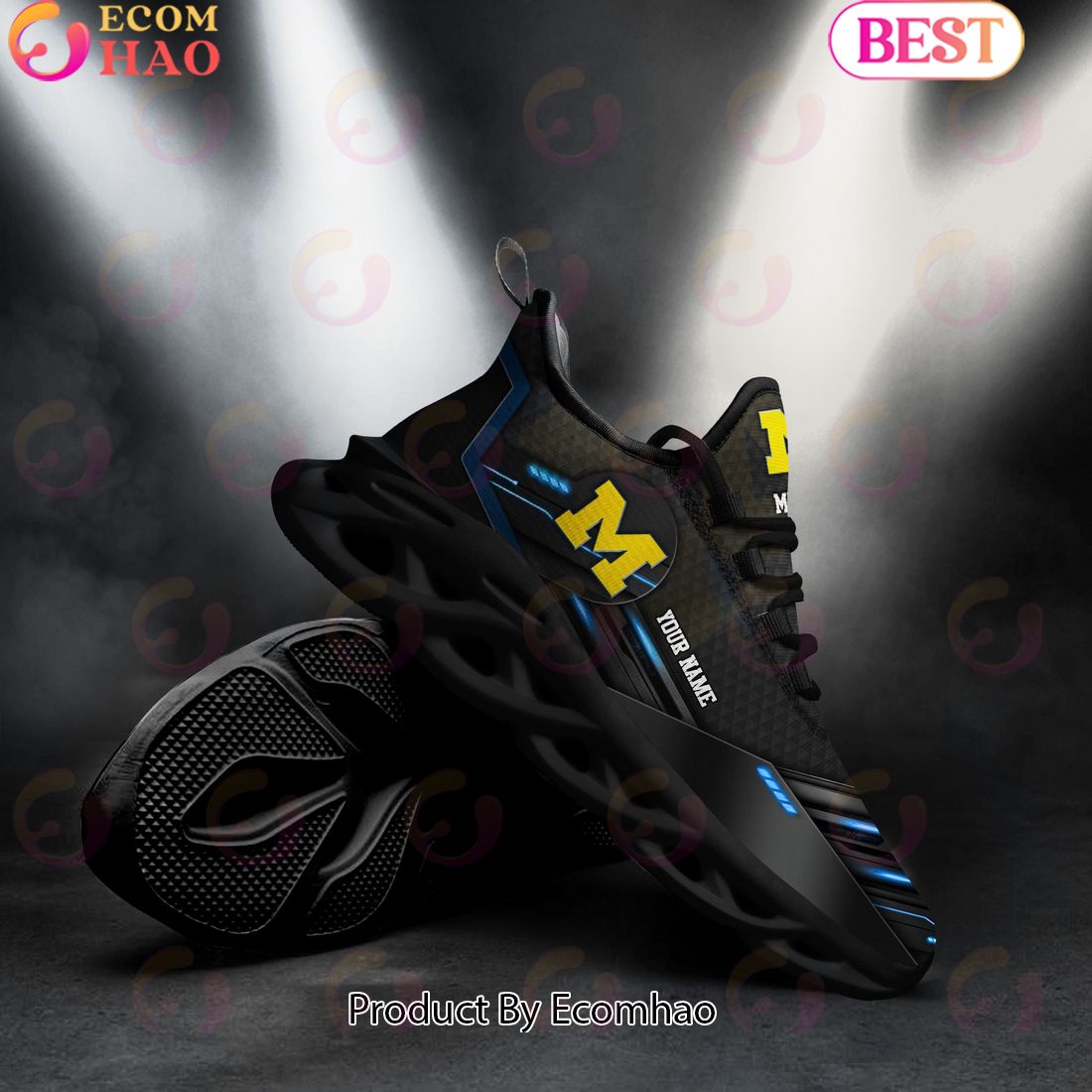 NCAA Michigan Wolverines Team Black Clunky Max Soul Shoes Sneakers Custom Your Name