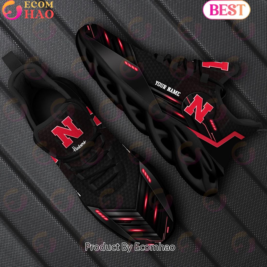 NCAA Nebraska Cornhuskers Team Black Clunky Max Soul Shoes Sneakers Custom Your Name