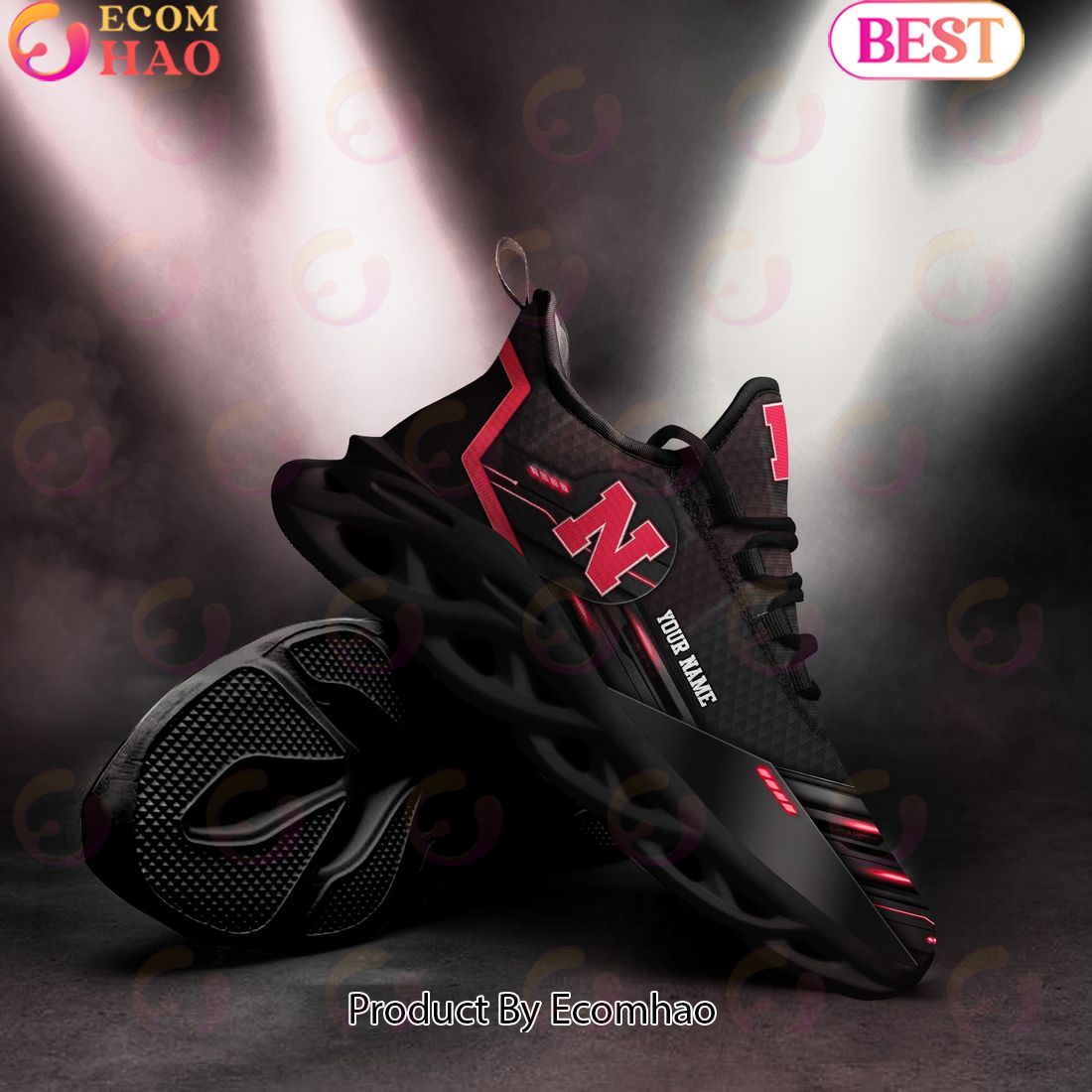 NCAA Nebraska Cornhuskers Team Black Clunky Max Soul Shoes Sneakers Custom Your Name