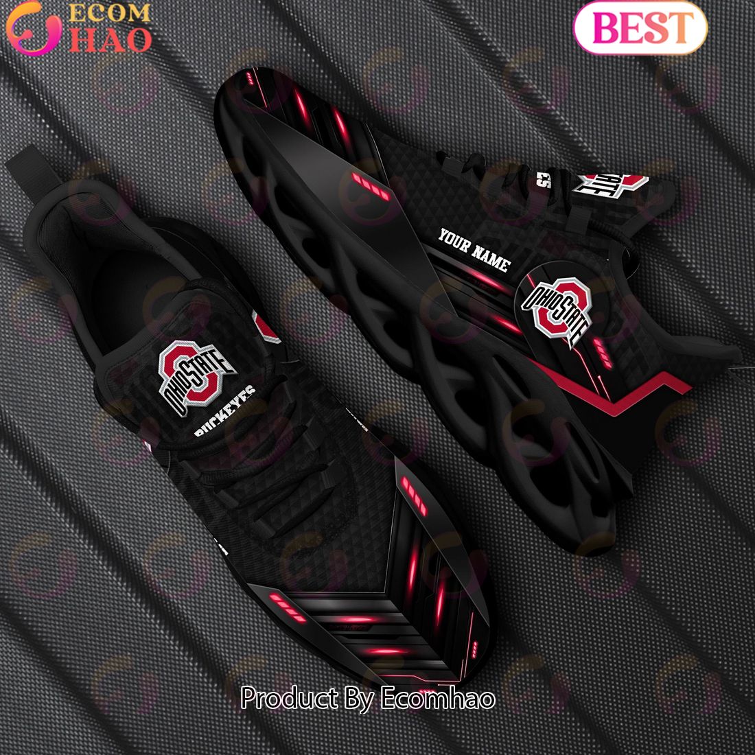 NCAA Ohio State Buckeyes Team Black Clunky Max Soul Shoes Sneakers Custom Your Name