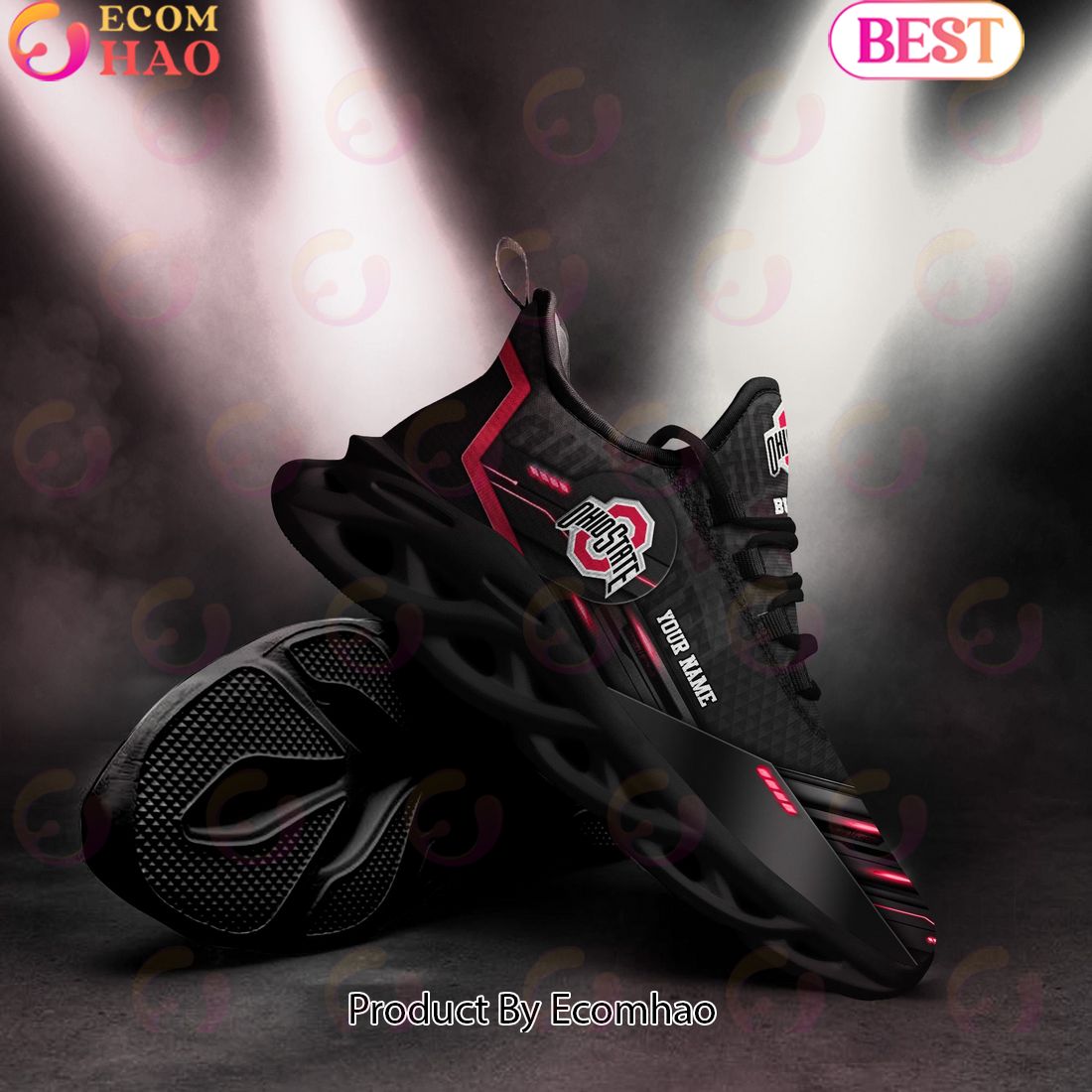 NCAA Ohio State Buckeyes Team Black Clunky Max Soul Shoes Sneakers Custom Your Name