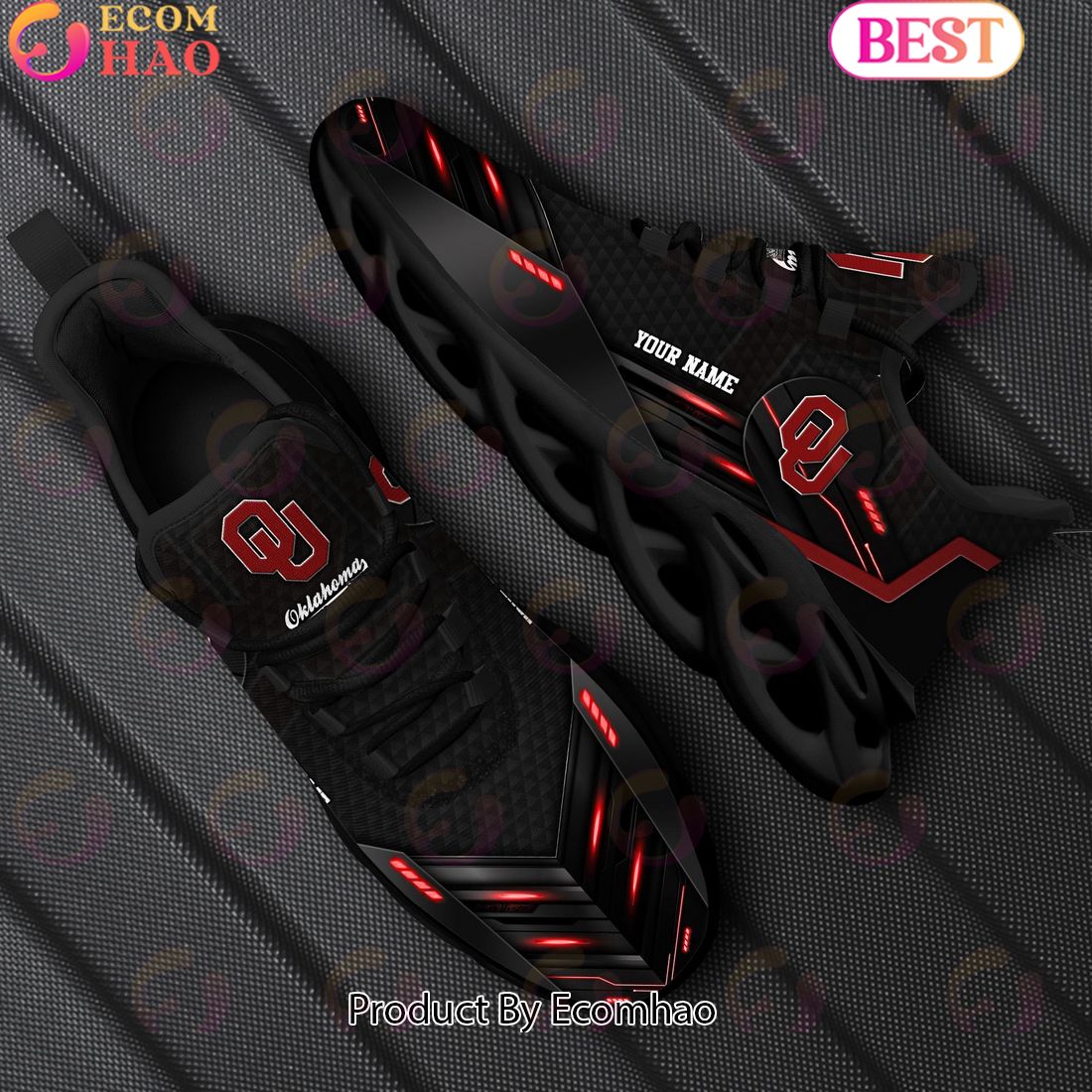 NCAA Oklahoma Sooners Team Black Clunky Max Soul Shoes Sneakers Custom Your Name