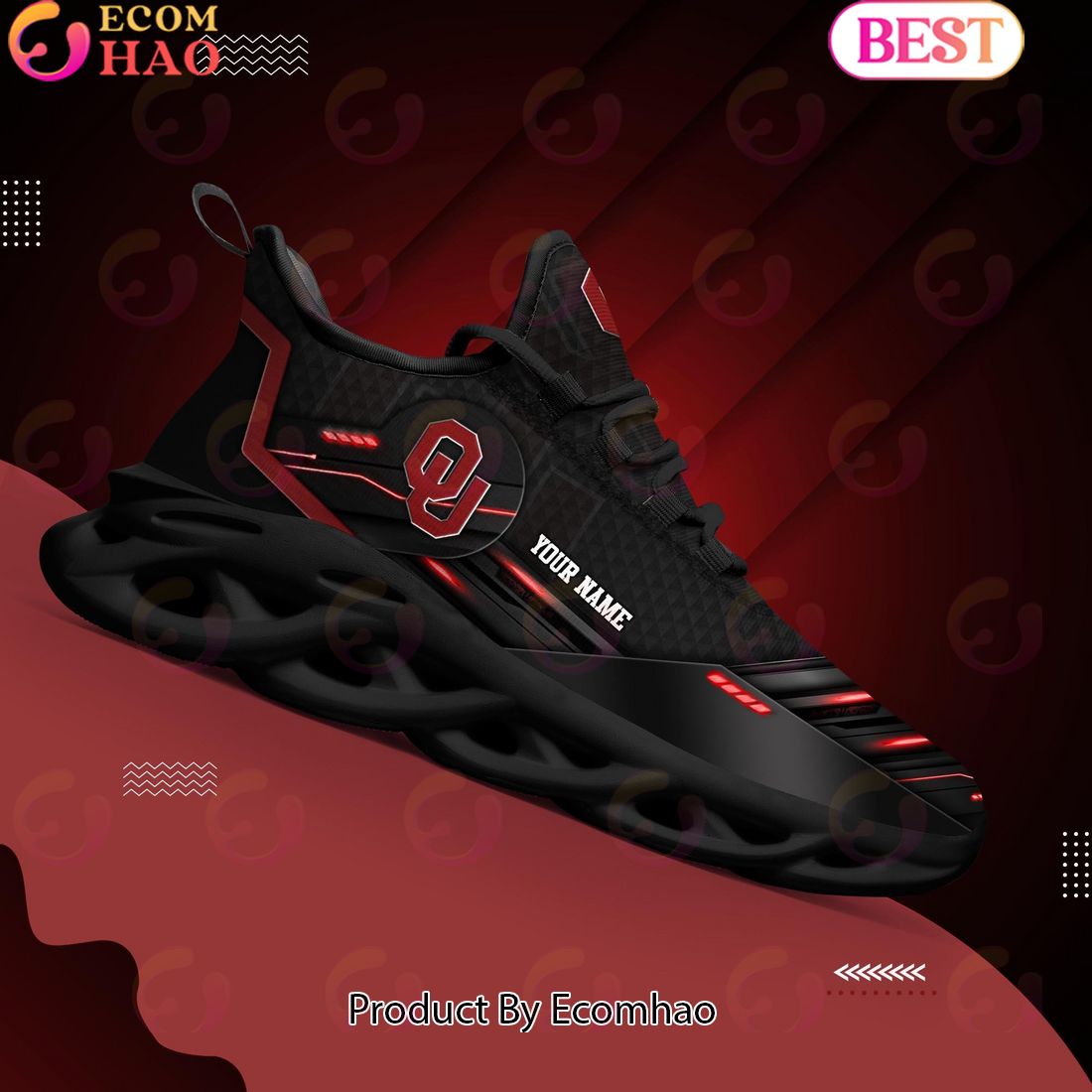 NCAA Oklahoma Sooners Team Black Clunky Max Soul Shoes Sneakers Custom Your Name