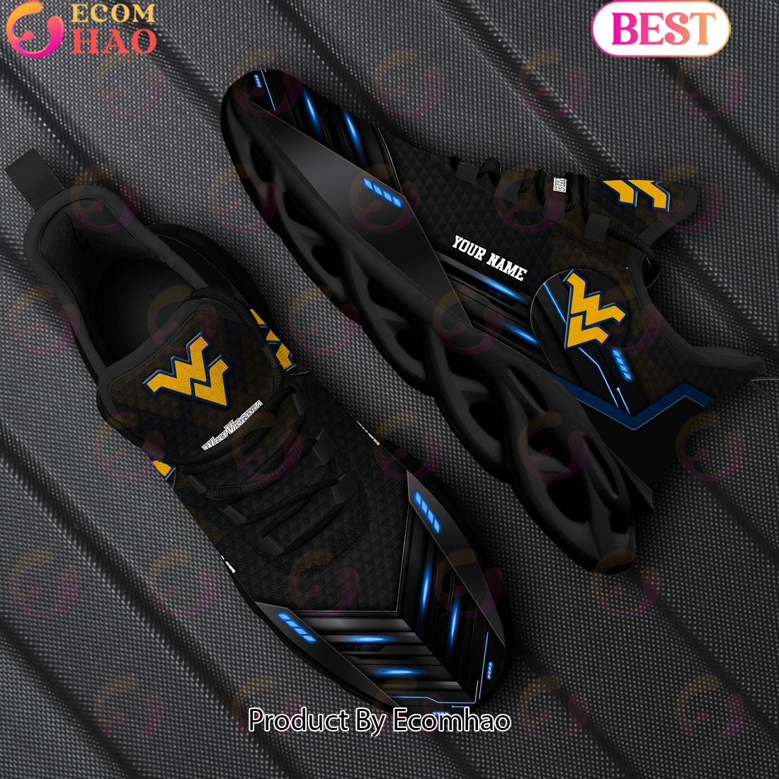 NCAA West Virginia Mountaineers Team Black Clunky Max Soul Shoes Sneakers Custom Your Name