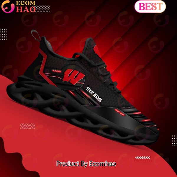 NCAA Wisconsin Badgers Team Black Clunky Max Soul Shoes Sneakers Custom Your Name