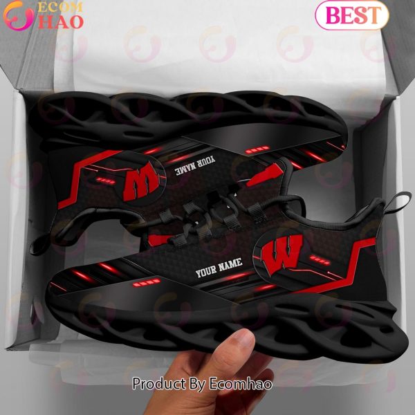 NCAA Wisconsin Badgers Team Black Clunky Max Soul Shoes Sneakers Custom Your Name