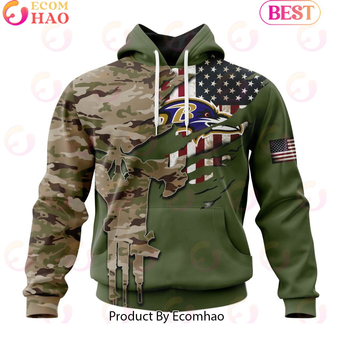 NFL Baltimore Ravens Special Camo Design For Veterans Day 3D Hoodie